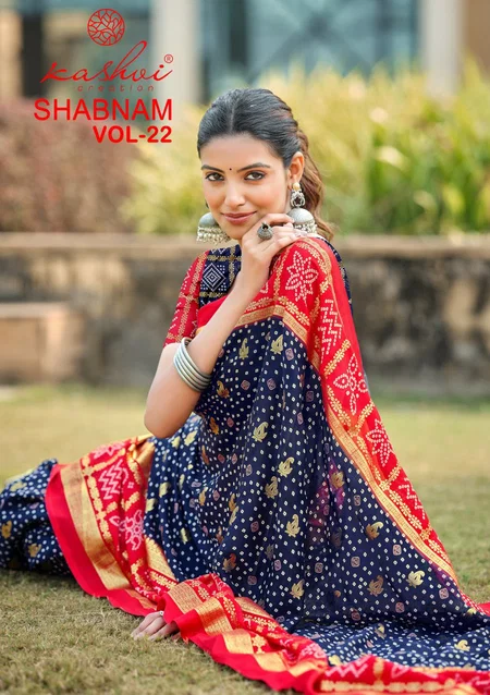 Shabnam Vol 22 By Kashvi Dull Moss Printed Bandhej Saree Suppliers In India